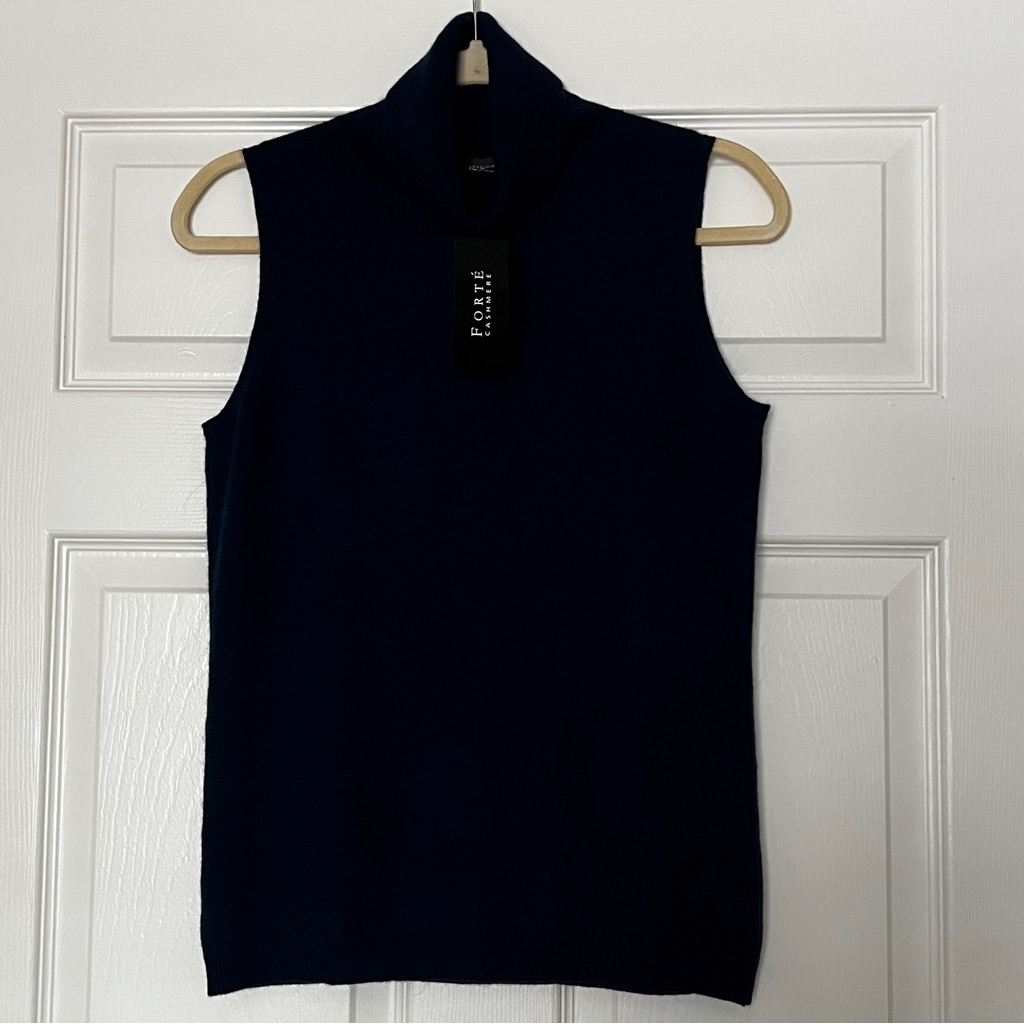 Forte Cashmere Sleeveless Turtleneck Top - Navy Blue